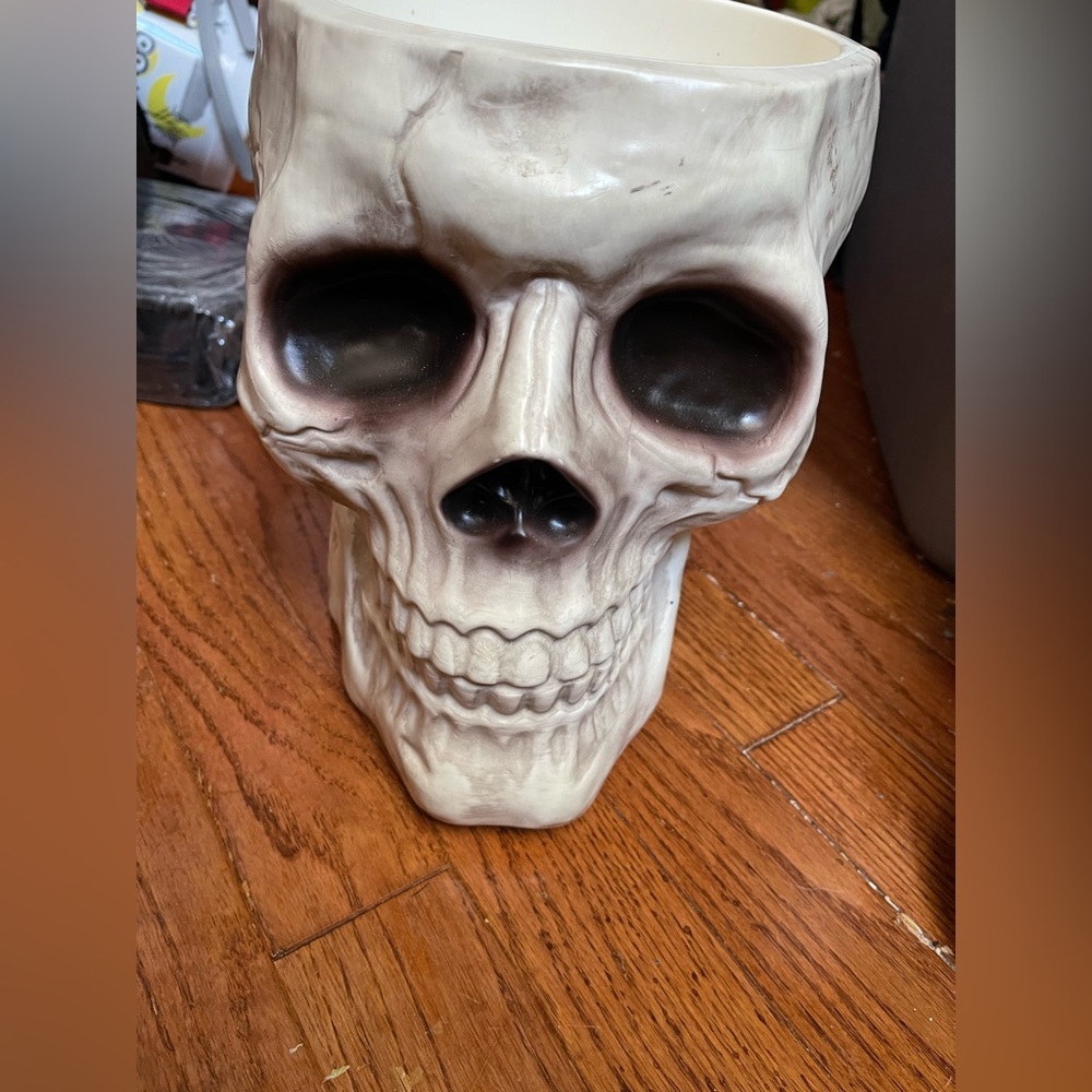 Halloween Large Skull Candy Bowl Tall Plastic  Blow Mold